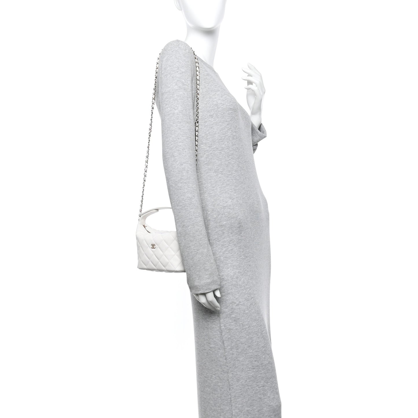 Caviar Quilted Hobo Clutch With Chain White