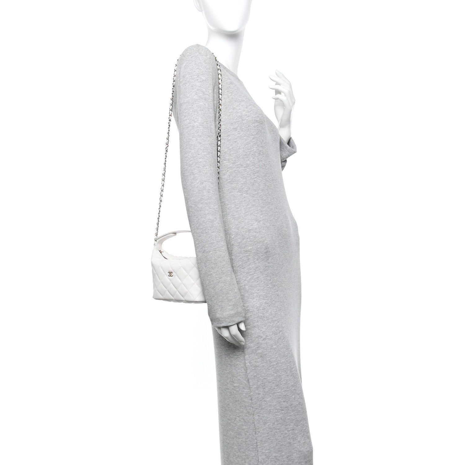 Chanel Caviar Quilted Hobo Clutch With Chain White 2 of 11