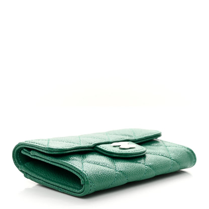 Chanel Caviar Quilted Flap Card Holder Wallet Green 4 of 10