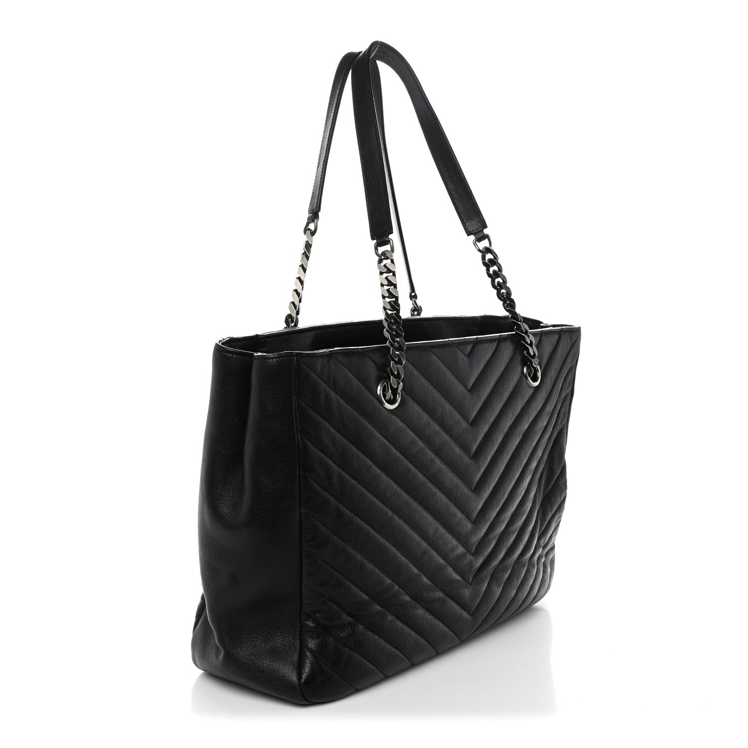Saint Laurent Sheepskin Matelasse Chevron Large Monogram Shopping Bag Black 2 of 10