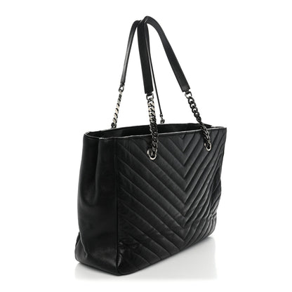 Saint Laurent Sheepskin Matelasse Chevron Large Monogram Shopping Bag Black 2 of 10