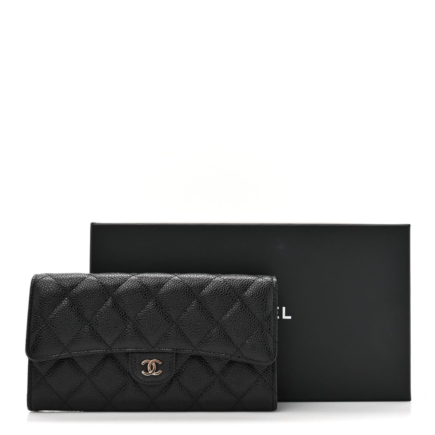 Caviar Quilted Large Gusset Flap Wallet Black