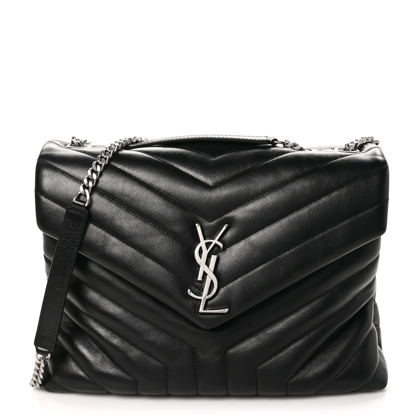 Calfskin Y Quilted Monogram Medium Loulou Chain Satchel Black