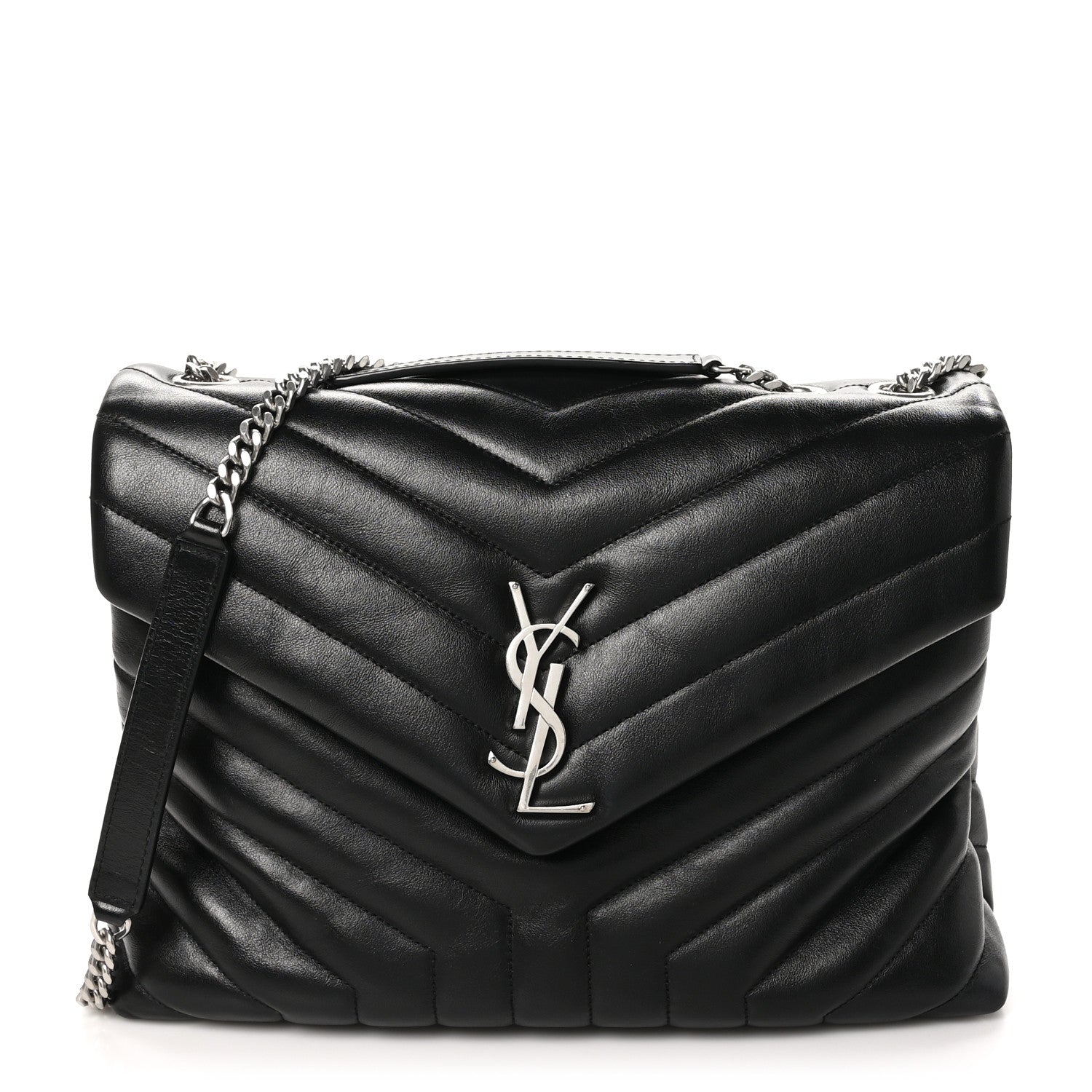 Saint Laurent Calfskin Y Quilted Monogram Medium Loulou Chain Satchel Black 1 of 10