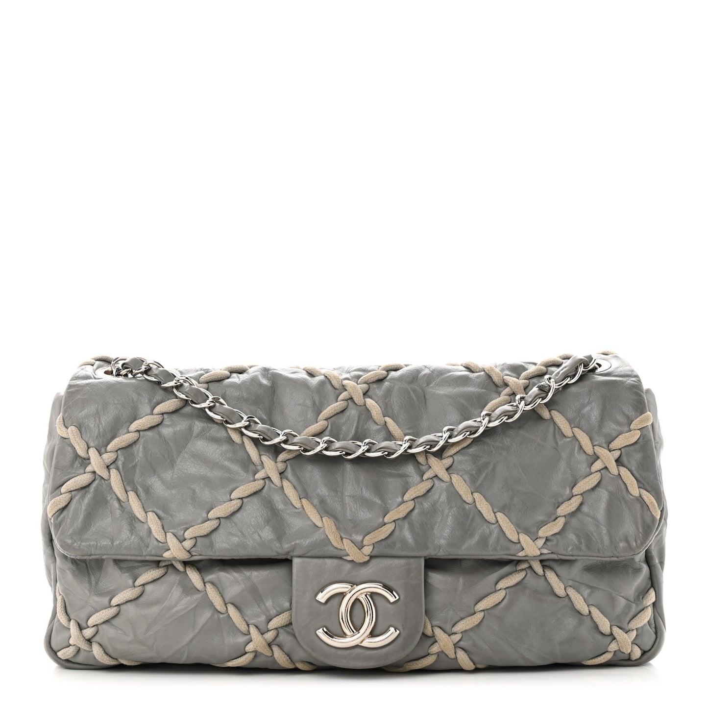 Calfskin Medium Ultra Stitch Flap Grey