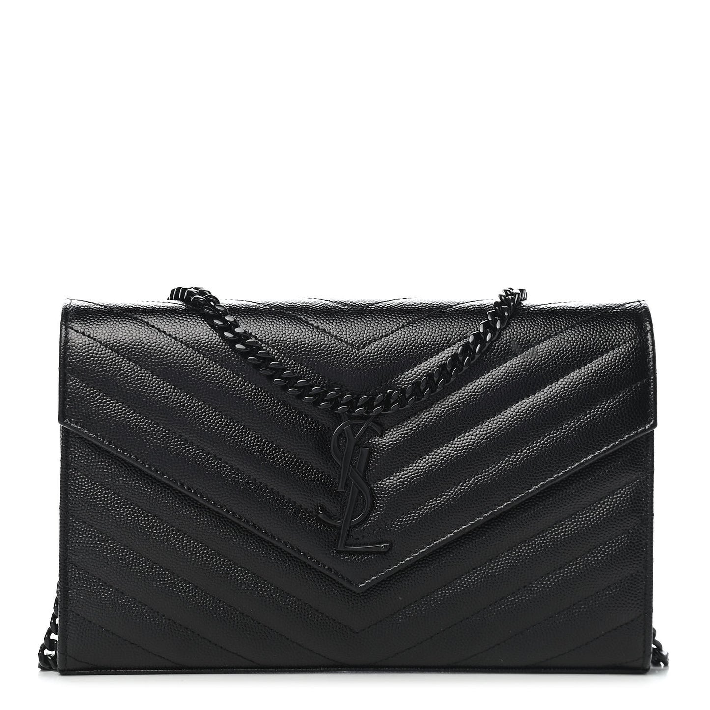 Grain De Poudre Matelasse Chevron Monogram Chain Wallet Black