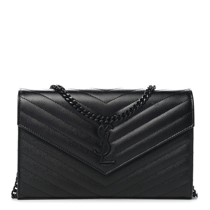 Saint Laurent Grain De Poudre Matelasse Chevron Monogram Chain Wallet Black 1 of 8