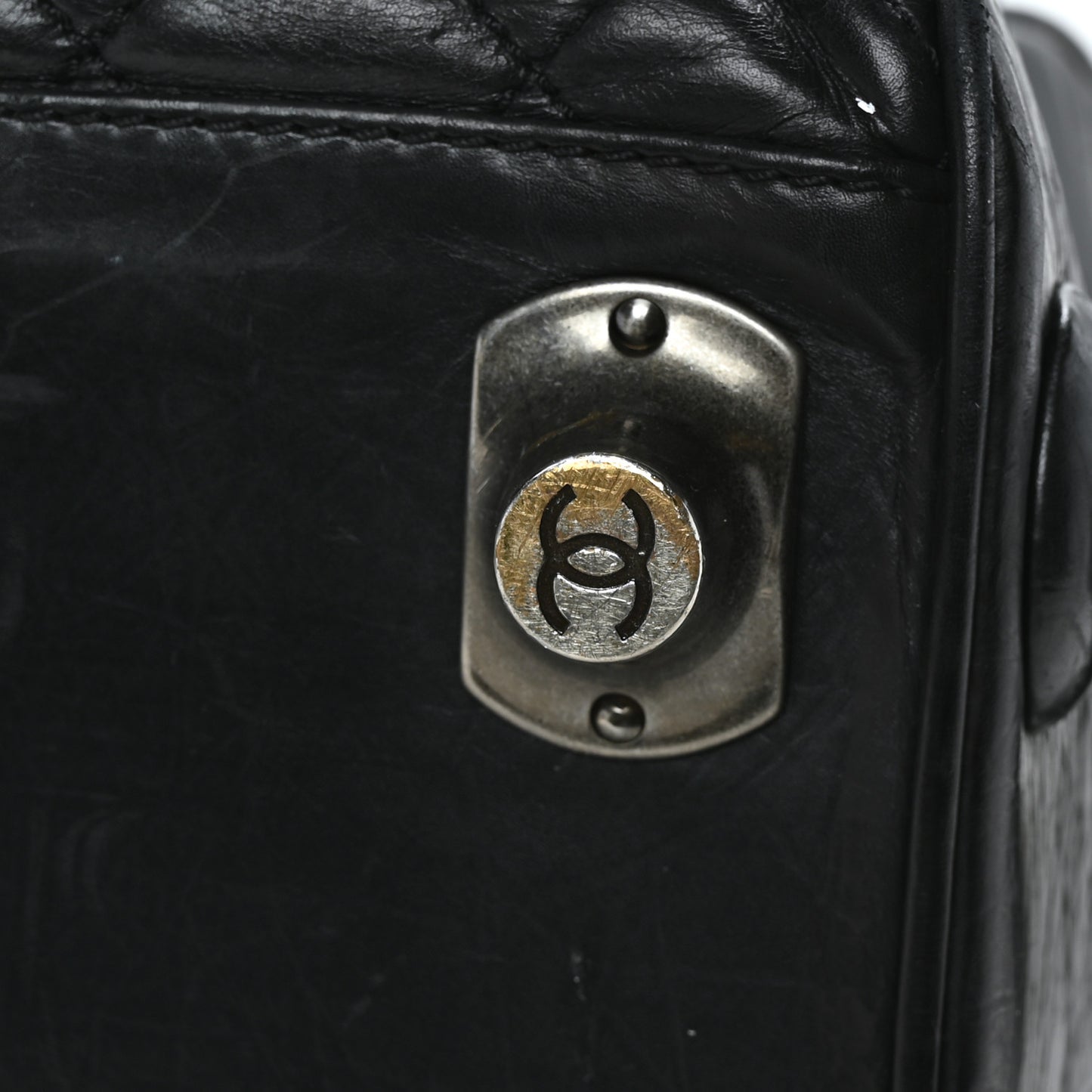 Aged Calfskin Nylon Duffel Trolley Black