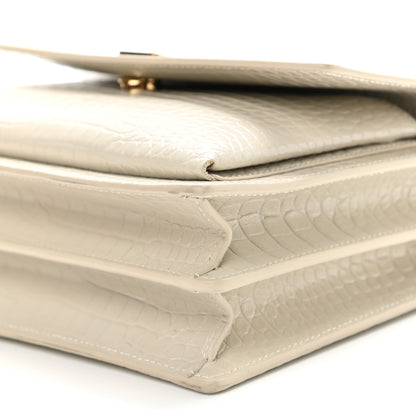Saint Laurent Calfskin Crocodile Embossed Medium Monogram Sunset Blanc Vintage 9 of 10