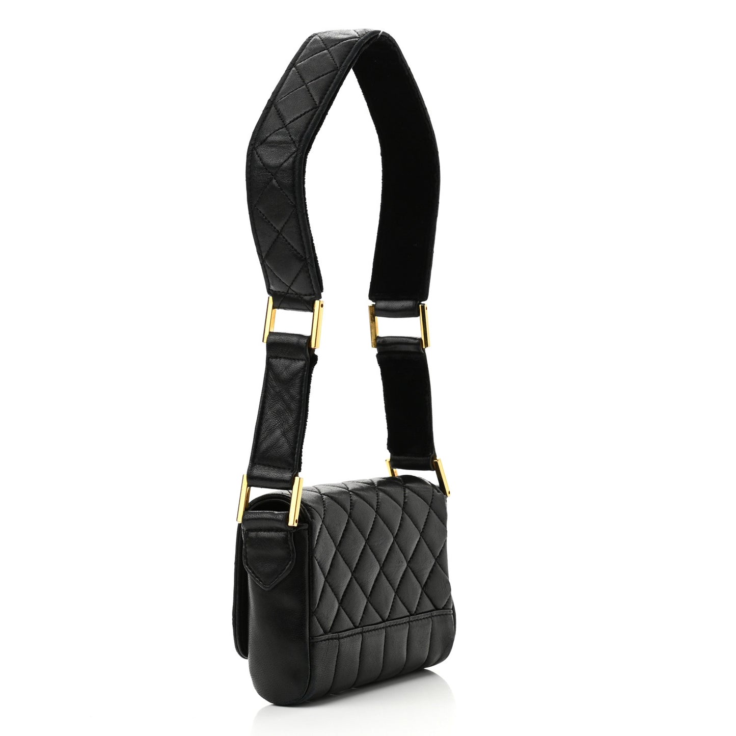 Lambskin Velvet Quilted Flap Shoulder Bag Black