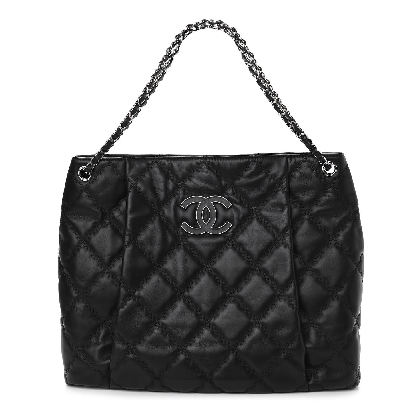 Calfskin Double Stitch Large Hamptons Shopping Tote Black