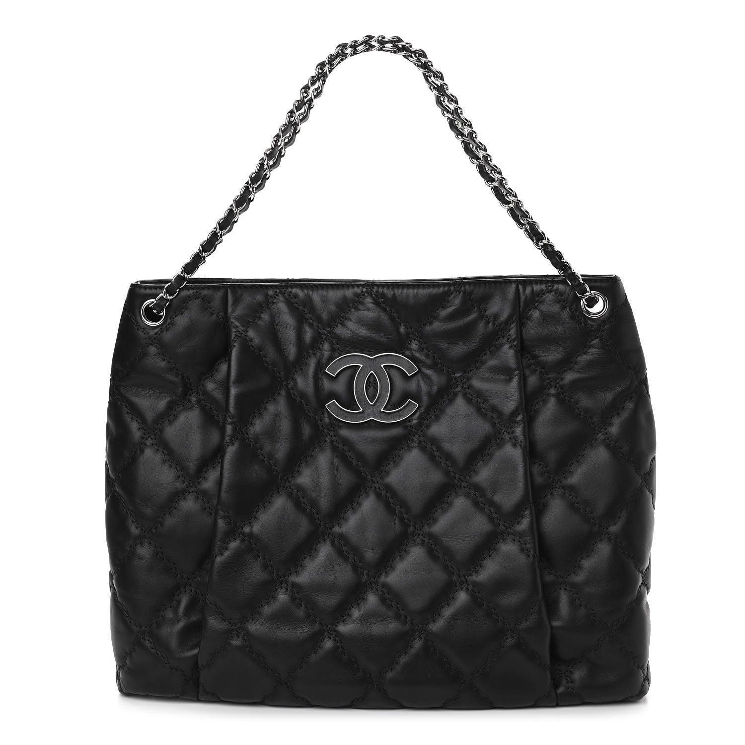 Chanel Calfskin Double Stitch Large Hamptons Shopping Tote Black 1 of 10