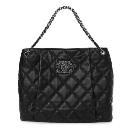 Chanel Calfskin Double Stitch Large Hamptons Shopping Tote Black 1 of 10