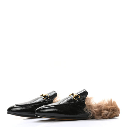 Gucci Patent Fur Womens Princetown Slippers 37 Black 3 of 7