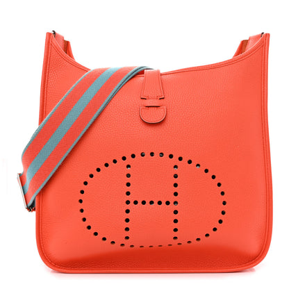 Hermes Taurillon Clemence Amazone Evelyne III PM Orange Poppy Bleu Saint Cyr 1 of 14
