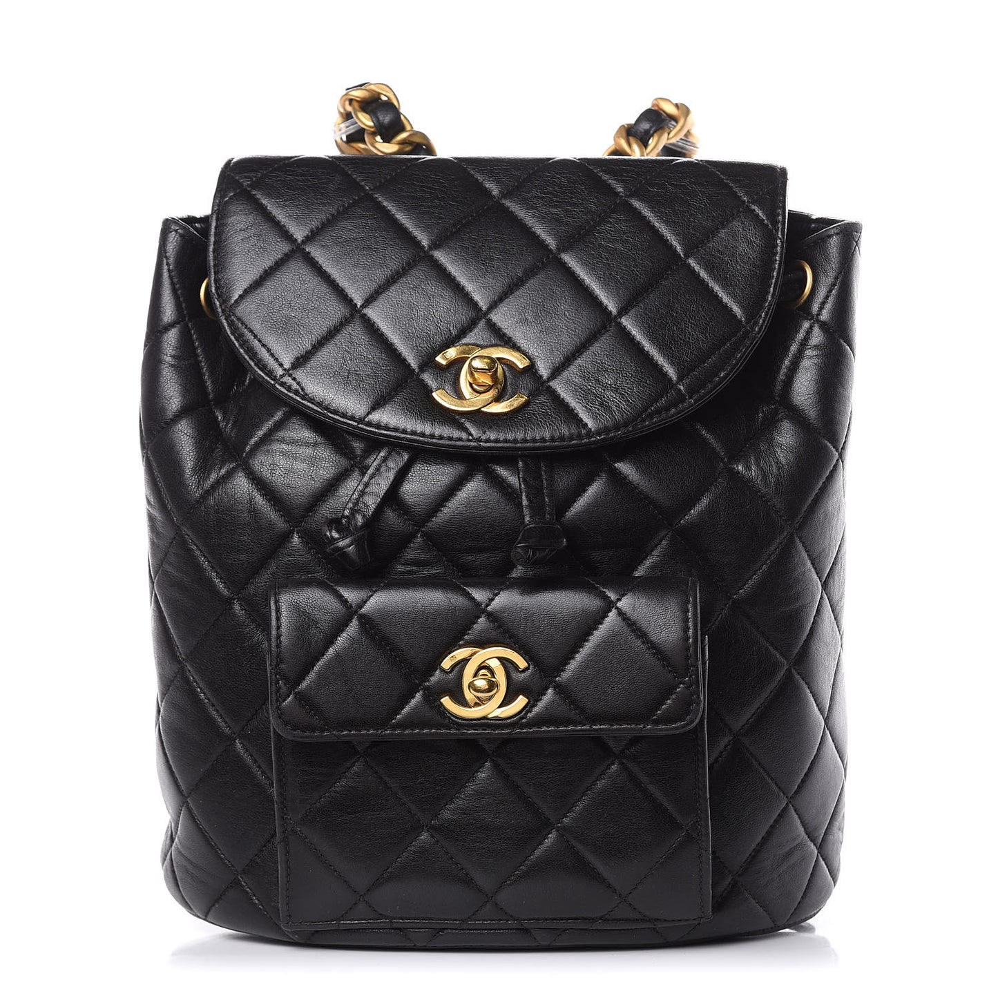 Lambskin Quilted Drawstring Backpack Black