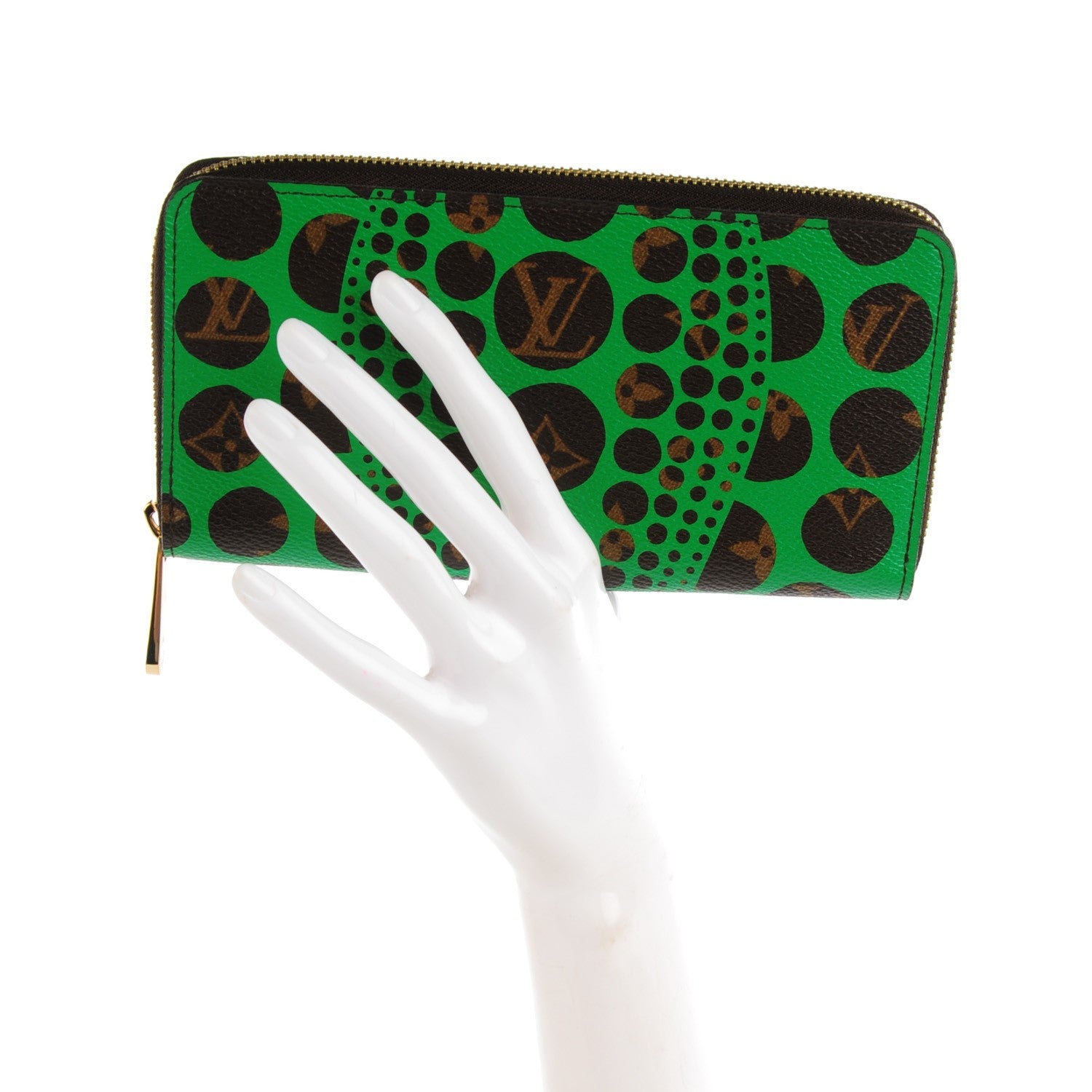 Louis Vuitton Monogram Kusama Pumpkin Dots Zippy Wallet Green 2 of 15