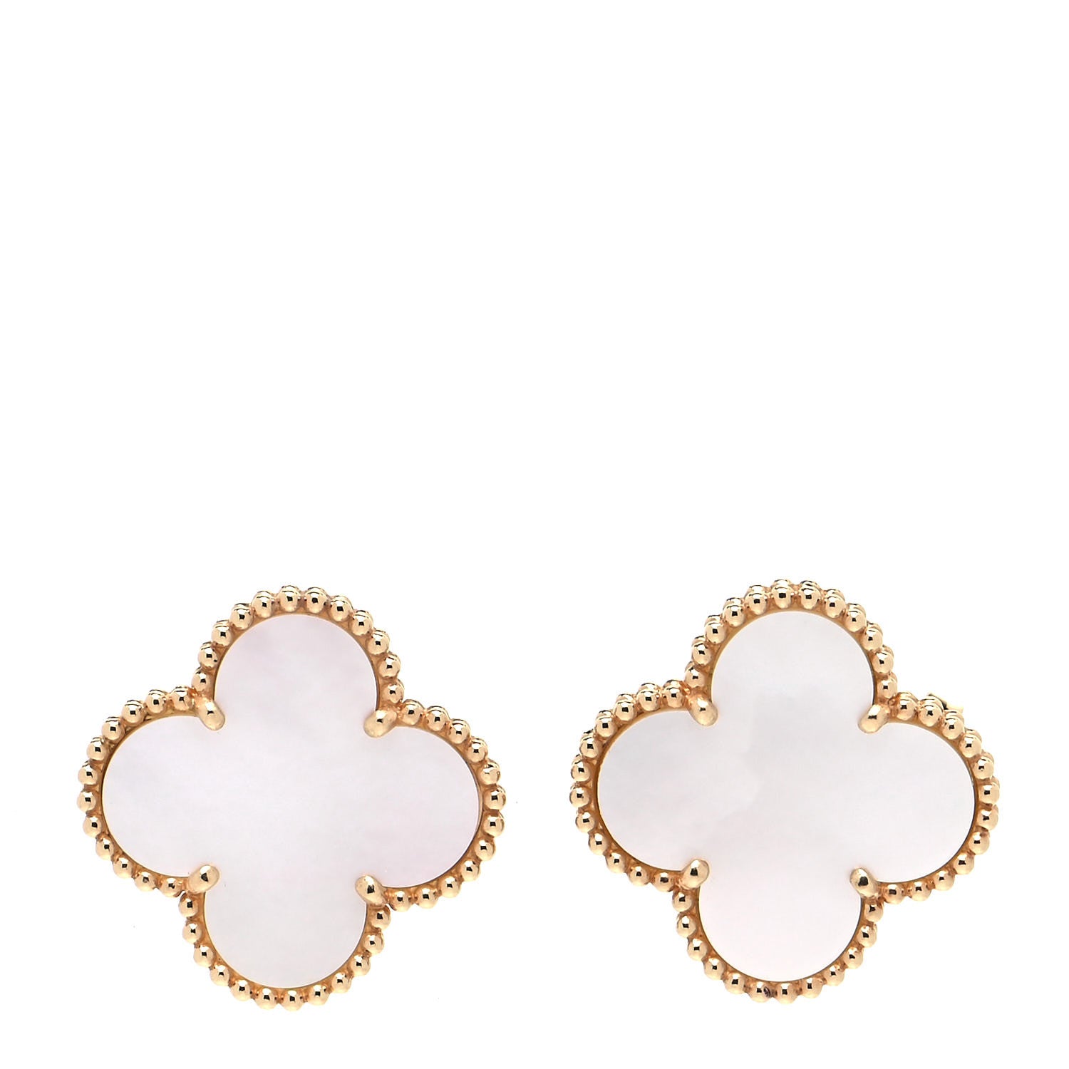 Van Cleef & Arpels 18K Yellow Gold Mother of Pearl Magic Alhambra Earrings 1 of 6