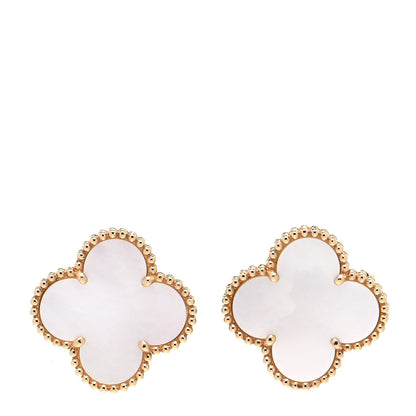 Van Cleef & Arpels 18K Yellow Gold Mother of Pearl Magic Alhambra Earrings 1 of 6