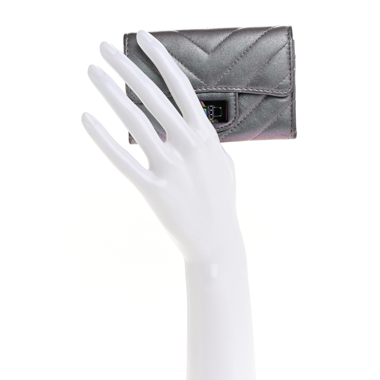 Iridescent Lambskin Chevron Quilted Reissue Card Holder Light Purple