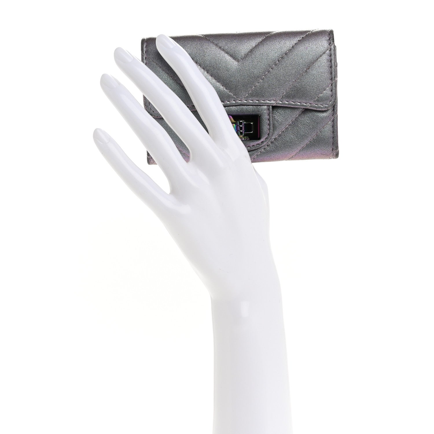 Chanel Iridescent Lambskin Chevron Quilted Reissue Card Holder Light Purple 2 of 11