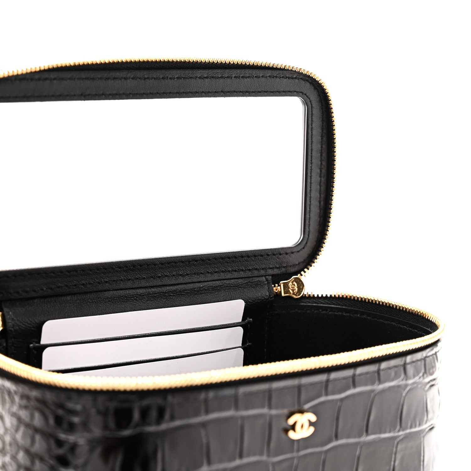 Chanel Calfskin Crocodile Embossed Top Handle Vanity Black 1927688