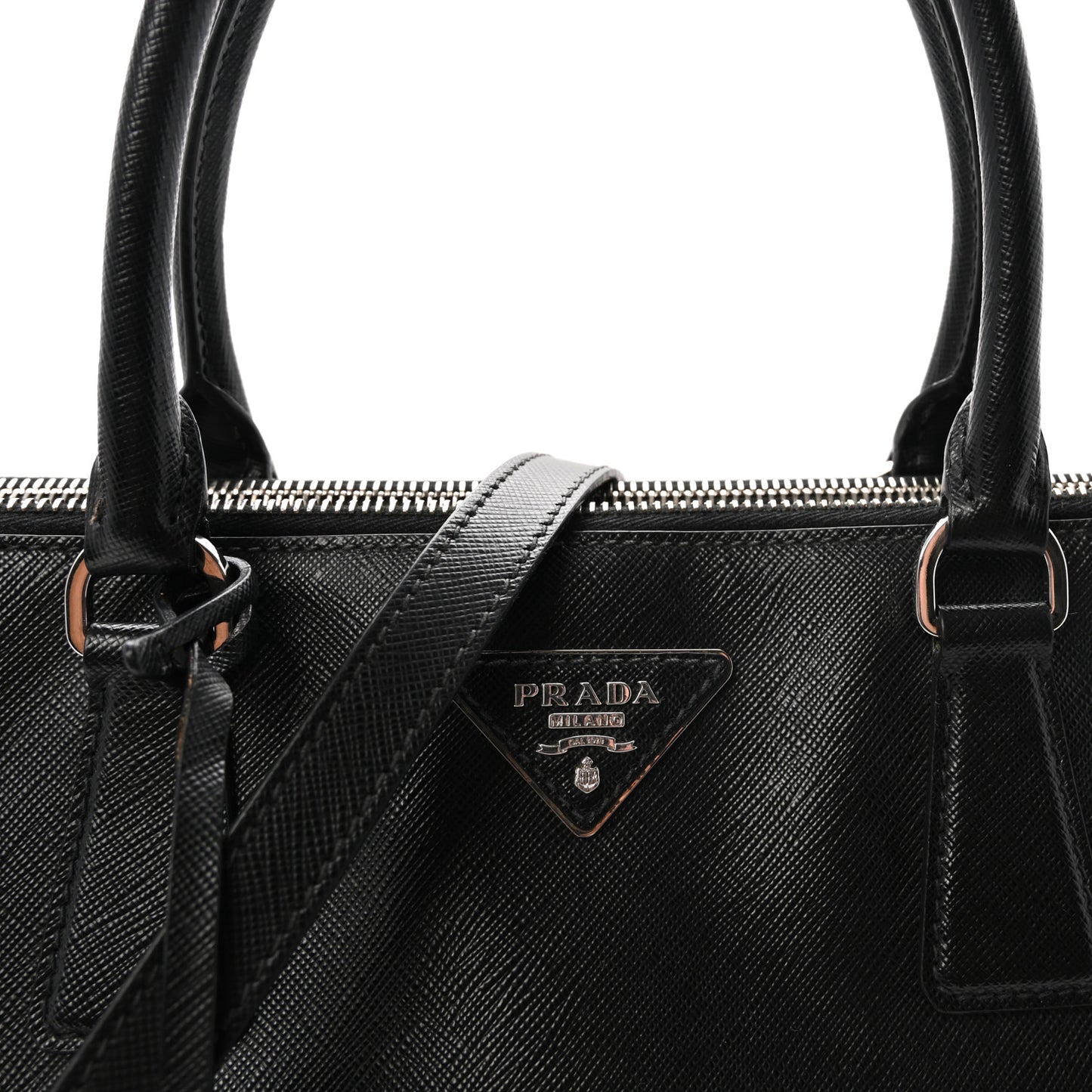 Saffiano Medium Galleria Double Zip Tote Black Talco