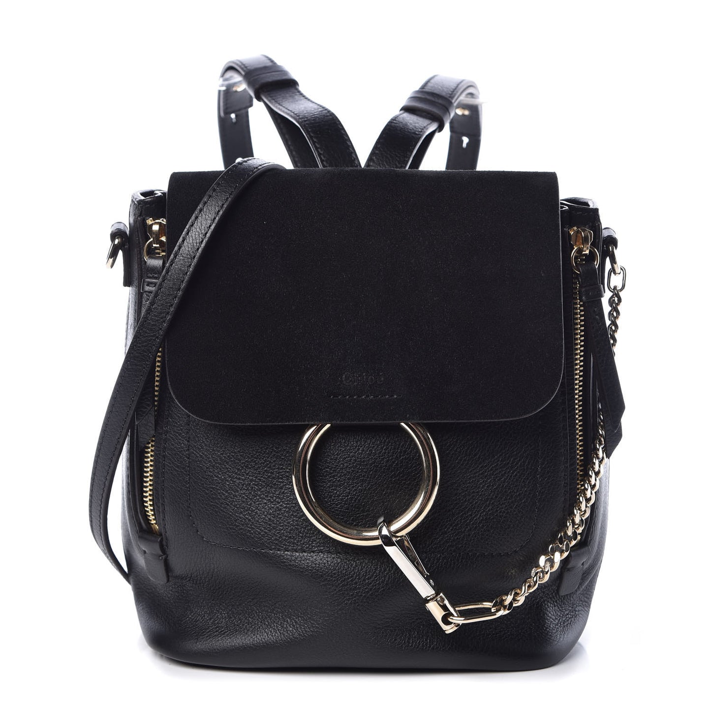 Suede Calfskin Small Faye Backpack Black