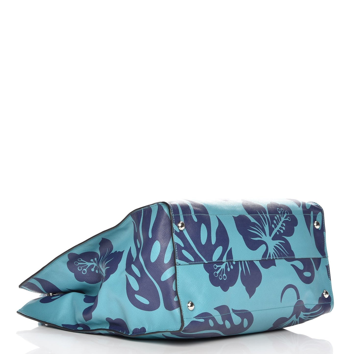 Saffiano Hibiscus Print Tote Turchese Baltico
