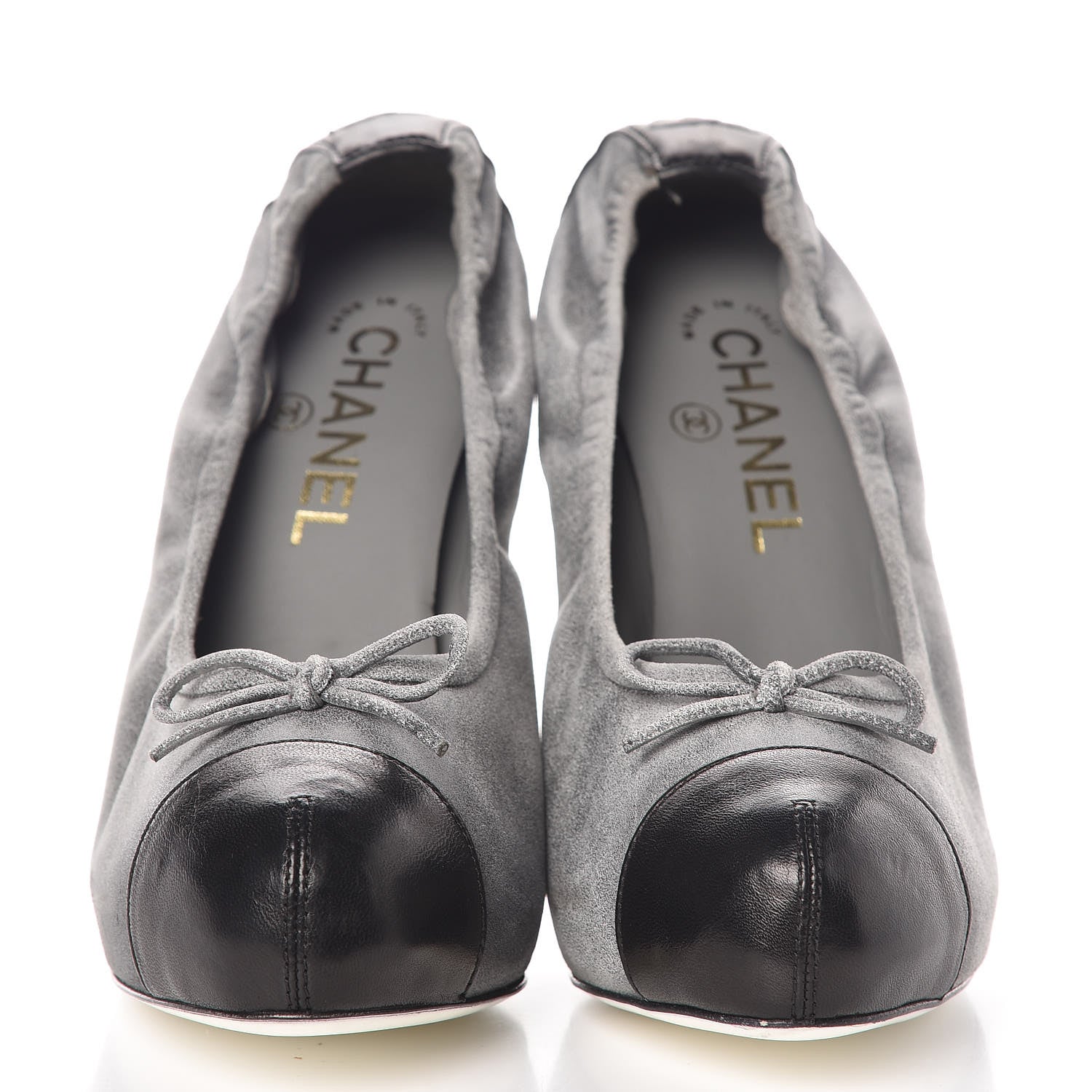 Chanel Suede CC Cap Toe Pumps 38.5 Grey Black 3 of 10