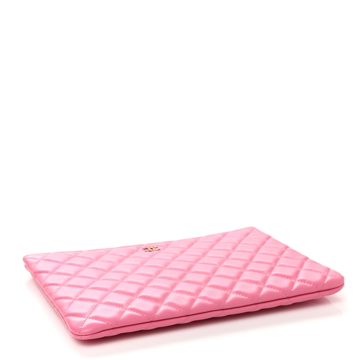 Lambskin Quilted Medium CC Cosmetic Case Pink Yellow