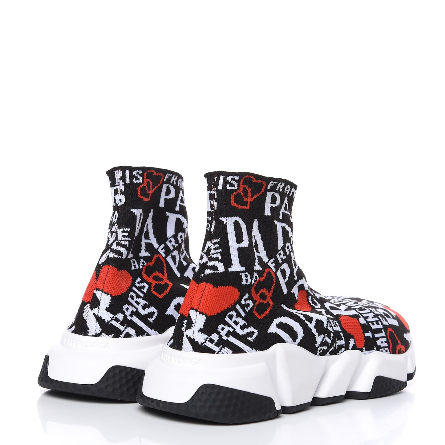 Neoprene Knit Bonjour Paris Womens Speed Sneakers 40 Black White Red
