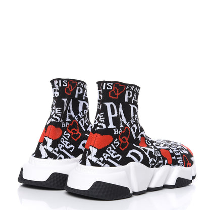 Balenciaga Neoprene Knit Bonjour Paris Womens Speed Sneakers 40 Black White Red 4 of 9