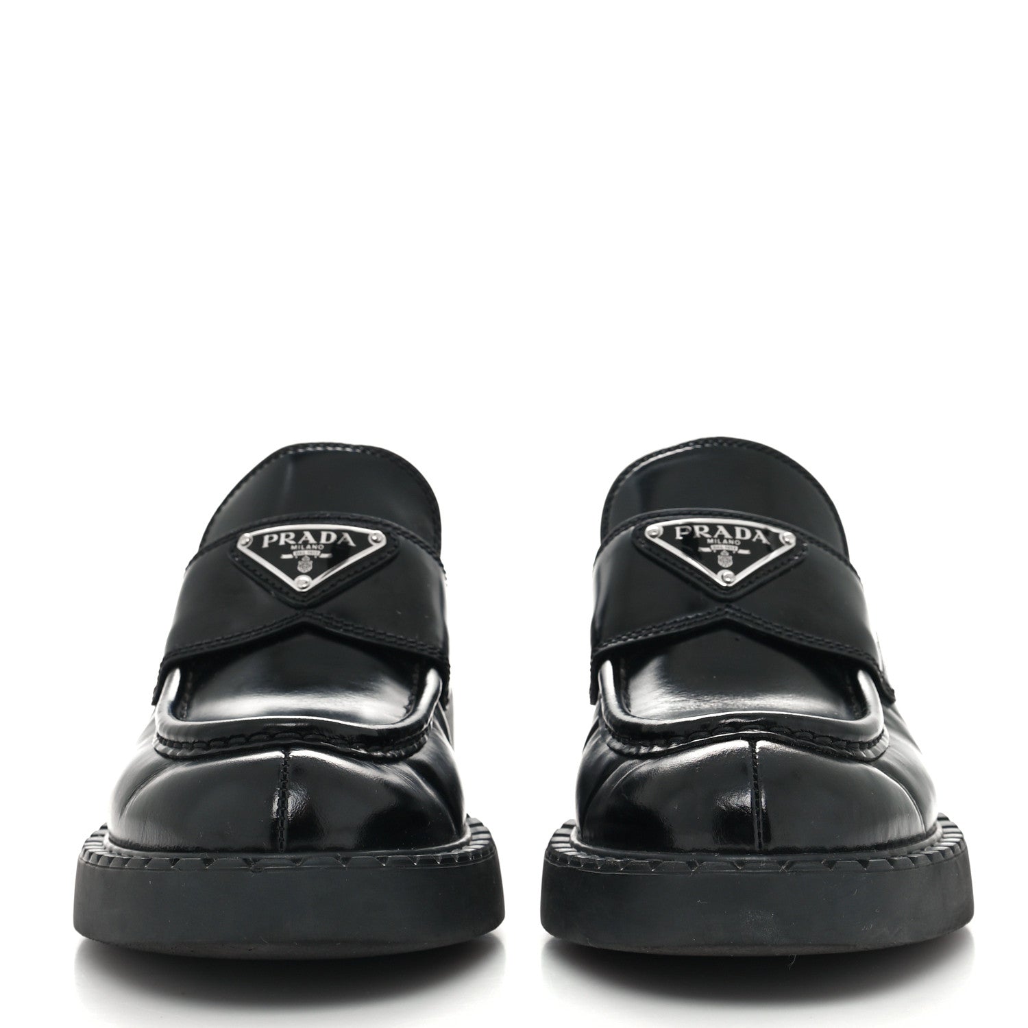 Prada Spazzolato Metal Triangle Logo 50mm Loafers 36 Black 2 of 8