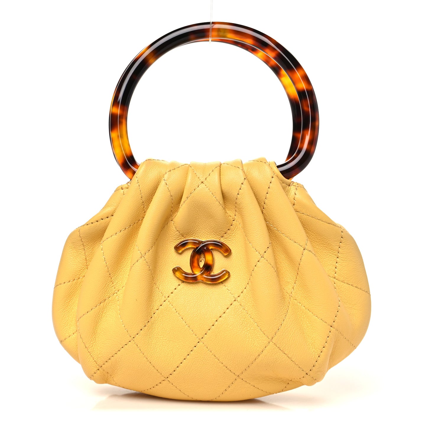 Lambskin Plexiglass Tortoise Shell Quilted Mini Pouch Yellow