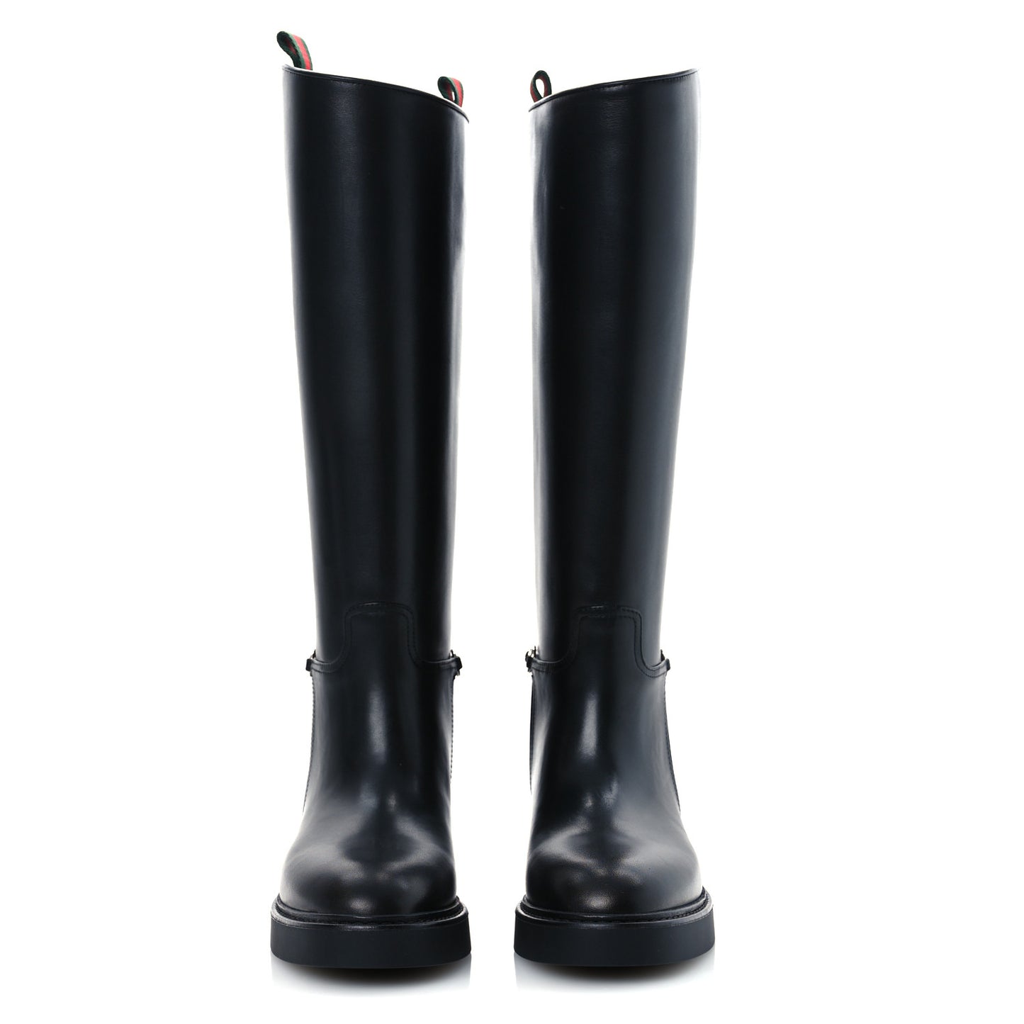 Shiny Calfskin Michelangelo Slim Horsebit Riding Boots 38 Black