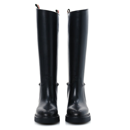 Gucci Shiny Calfskin Michelangelo Slim Horsebit Riding Boots 38 Black 3 of 11