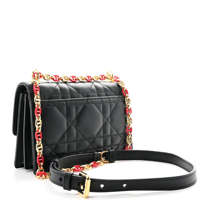 Christian Dior Lambskin Enamel Macrocannage Dioramour Mini Miss Caro Bag Black Red 3 of 9