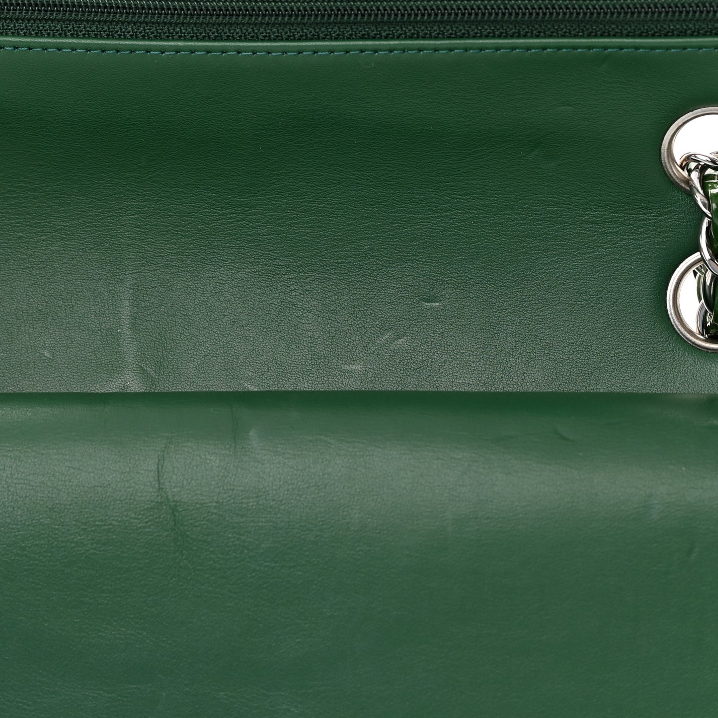 Patent Calfskin Quilted Medium Double Flap Green