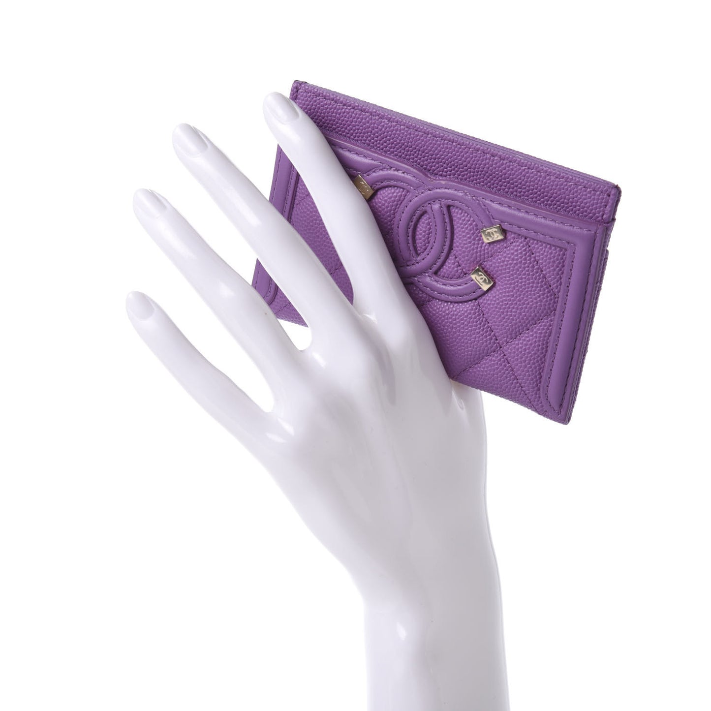 Caviar Quilted Filigree Card Holder Purple
