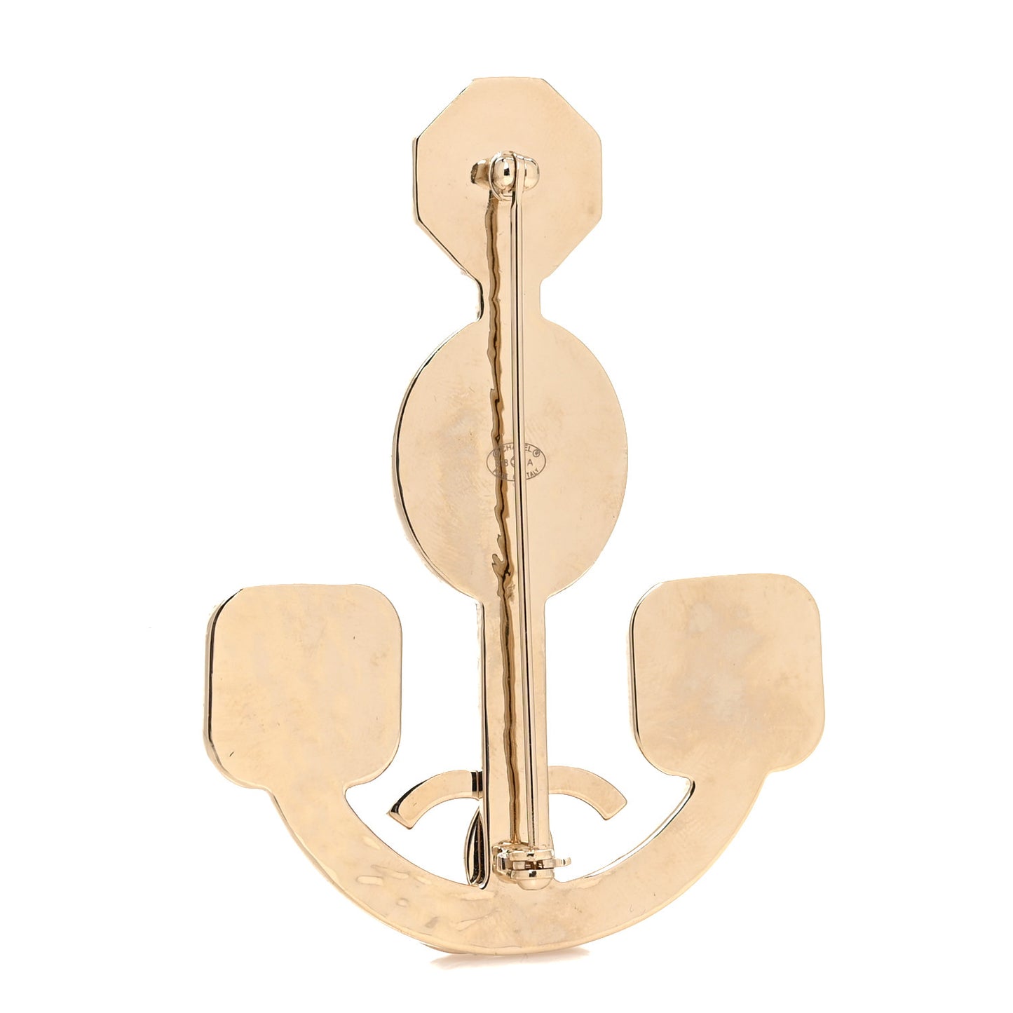Crystal Enamel Anchor Brooch Beige Black