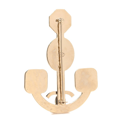 Chanel Crystal Enamel Anchor Brooch Beige Black 2 of 3