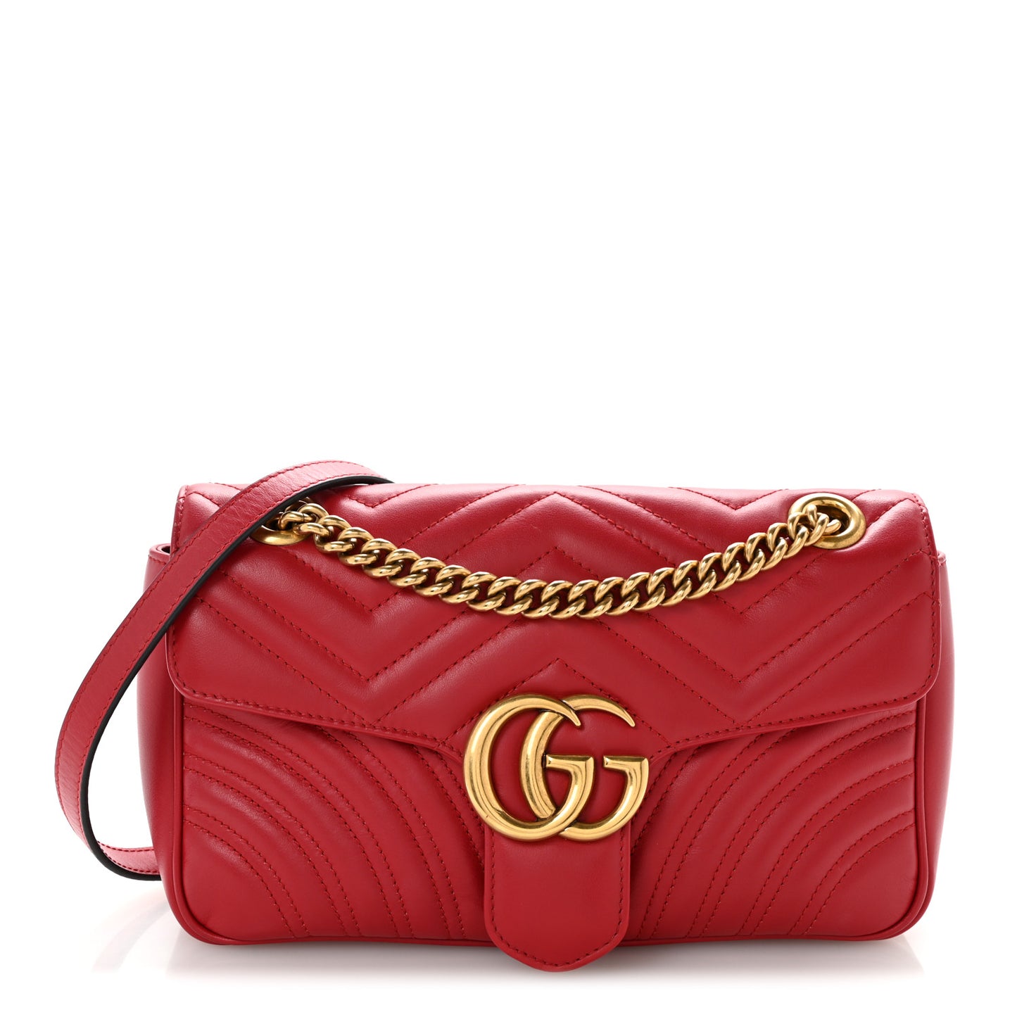 Calfskin Matelasse Small GG Marmont Shoulder Bag Hibiscus Red