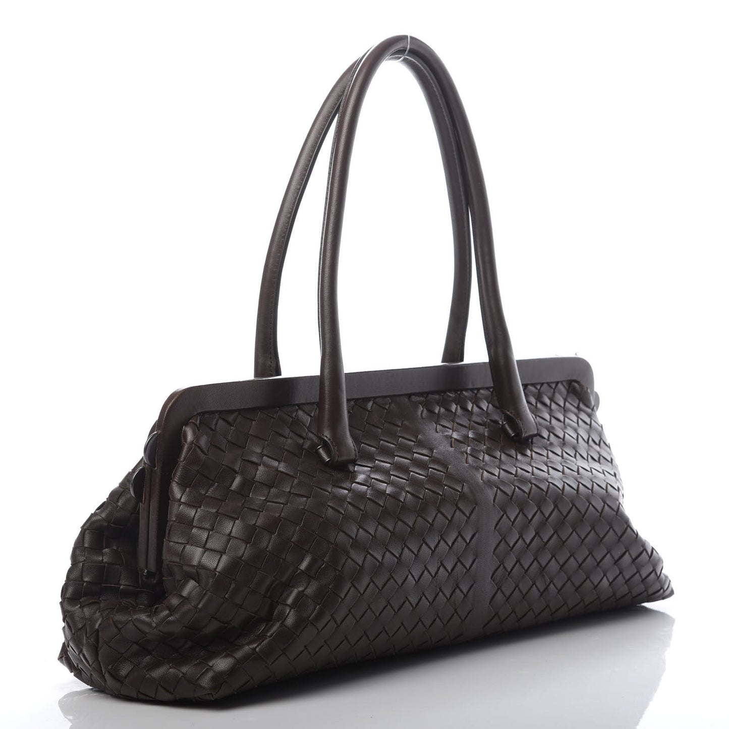 Nappa Intrecciato Frame Shoulder Bag Ebano