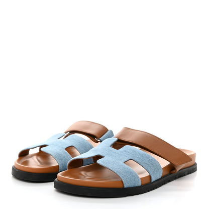 Hermes Denim Calfskin Womens Chypre Sandals 41 Bleu Clair Naturel 2 of 8