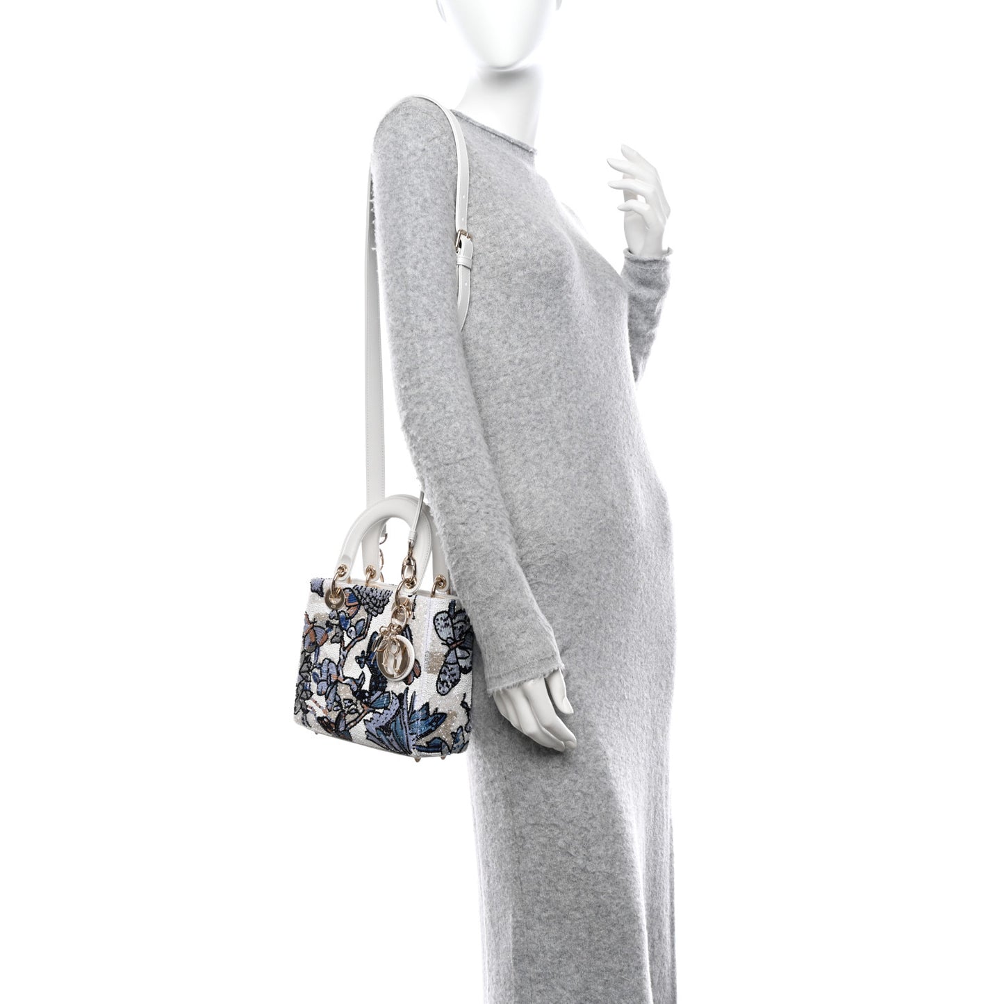 CHRISTIAN DIOR Calfskin Toile De Jouy Beaded Sequin Embroidered Small Mexico Lady Dior White Pastel Midnight Blue