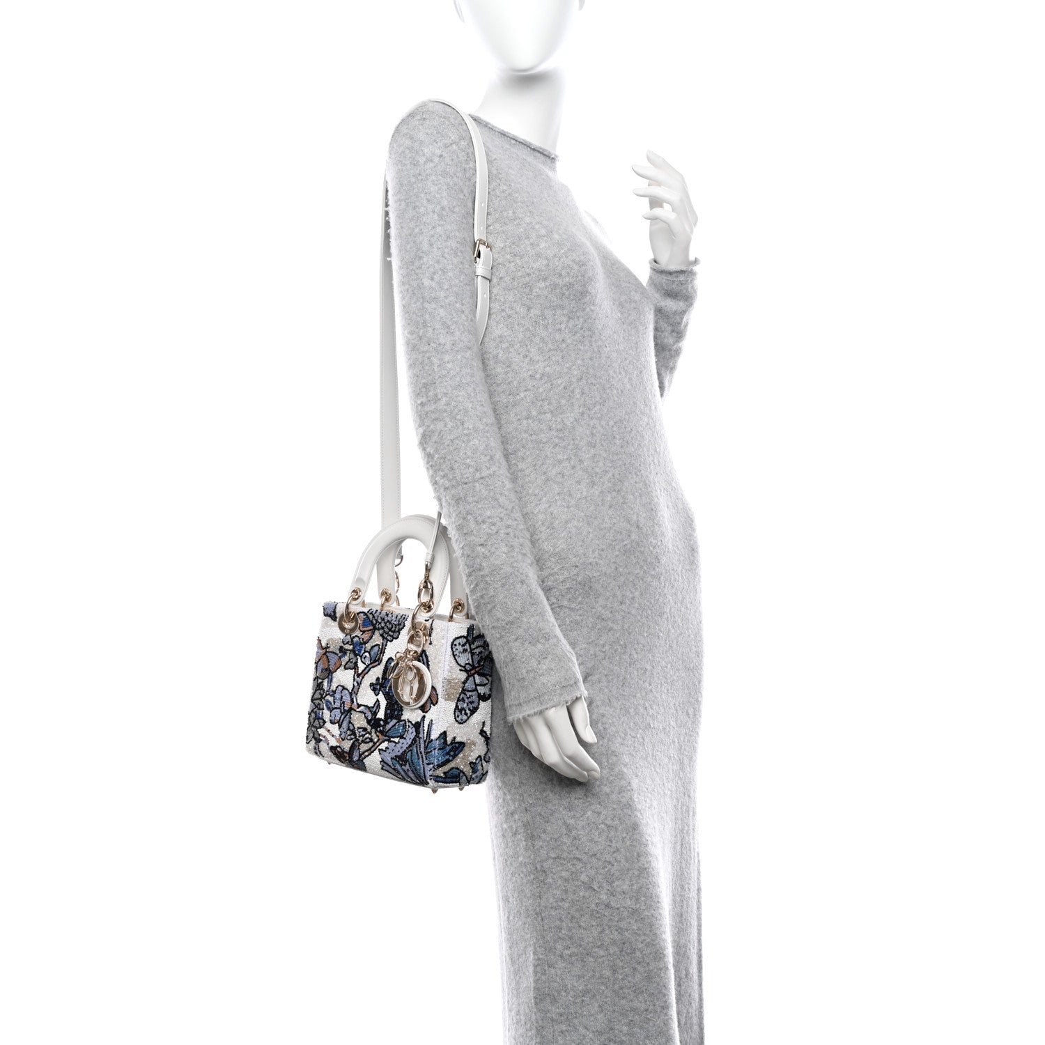 Christian Dior CHRISTIAN DIOR Calfskin Toile De Jouy Beaded Sequin Embroidered Small Mexico Lady Dior White Pastel Midnight Blue 2 of 9