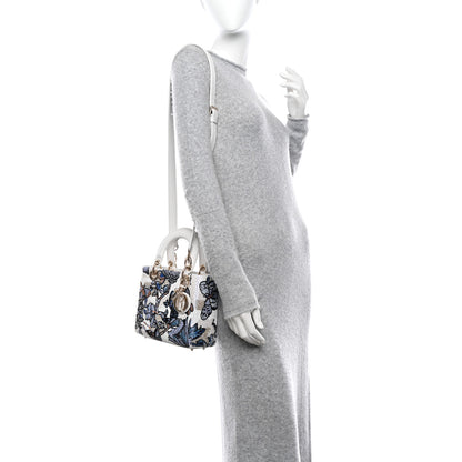 Christian Dior CHRISTIAN DIOR Calfskin Toile De Jouy Beaded Sequin Embroidered Small Mexico Lady Dior White Pastel Midnight Blue 2 of 9