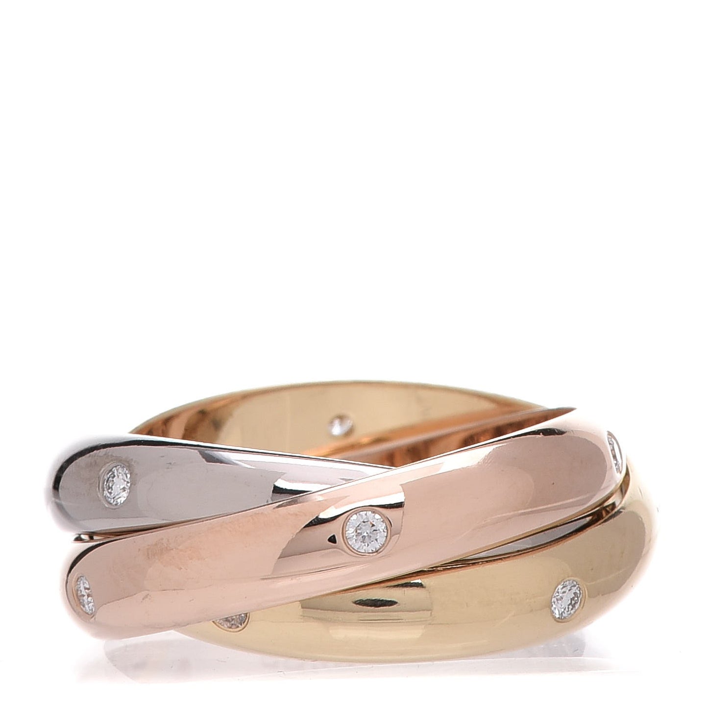 18K Pink Yellow White Gold Diamond Trinity Ring 54 6.75