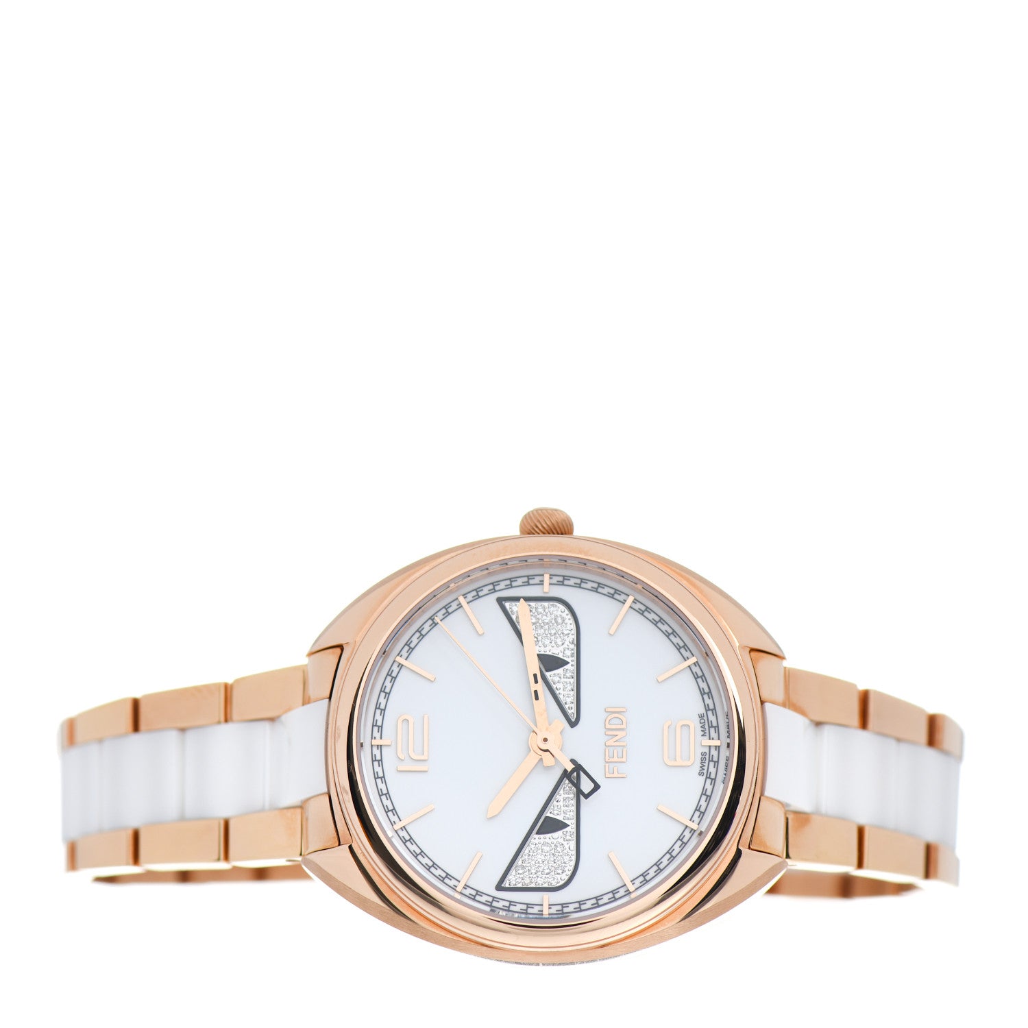 Fendi Stainless Steel Ceramic Diamond Pave 34mm Momento Bugs Quartz Watch 2 of 5
